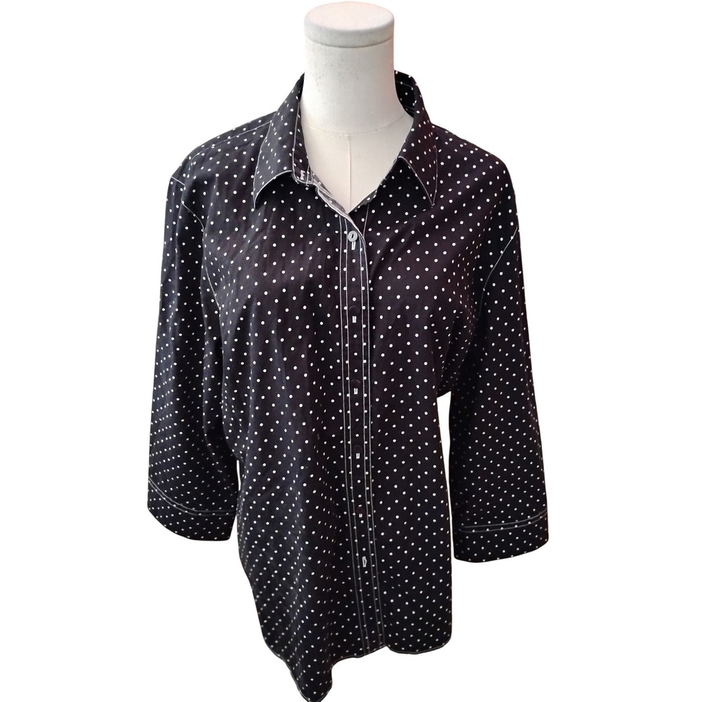 Foxcraft Black White Polka Dot Blouse Size Large